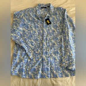 Blue and White Floral Men's Shirt